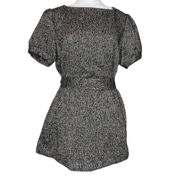 Jennifer Lopez Belted Tweed Knit Mini Dress Black/Tan Classy Button Back XL - Picture 4 of 8